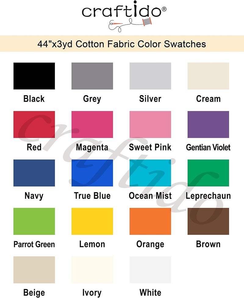 craftido -19 Options-100% Cotton Fabric by The Yard in Solid Color 44”Wide by 3yd (9 ft) -Medium Weight 5.2 oz-Soft Cotton for Quilting, Sewing, Crafts, Binding, Backing and Lining - Ivory White - Image 5